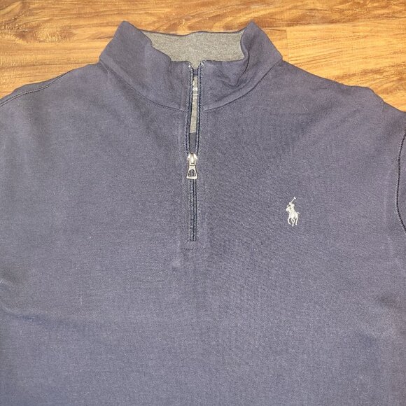 Polo Ralph Lauren Shirt Mens Medium Navy Blue 1/4 Zip Up Pullover Viscose Blend - Picture 15 of 16